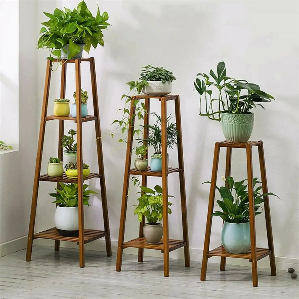 77/97/117cm Tall Bamboo Plant Stand Flower Pot Display Rack Shelf Indoor Outdoor