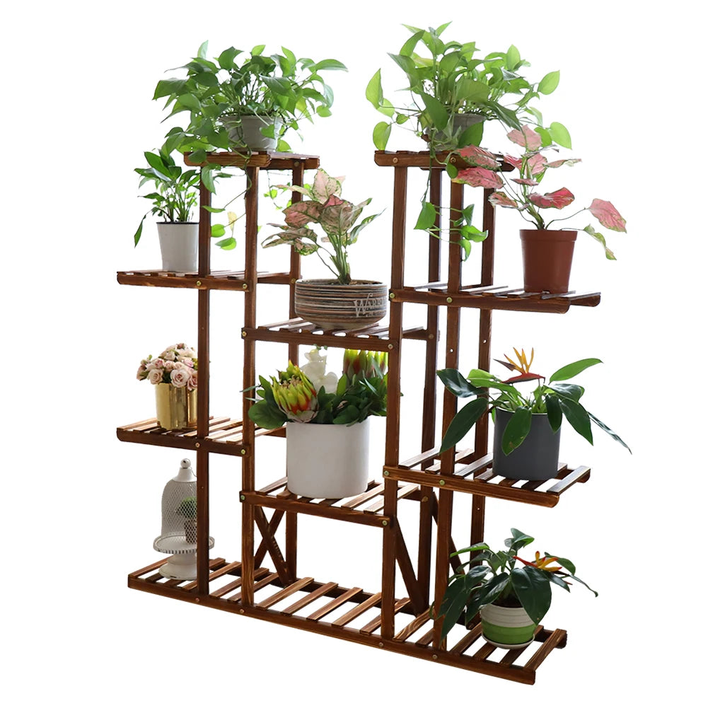 UNHO Multi-Tier Plant Stand, 46in Height Wood Flower Rack Holder 16 Potted Display Storage Shelves Indoor Outdoor for Patio Gard