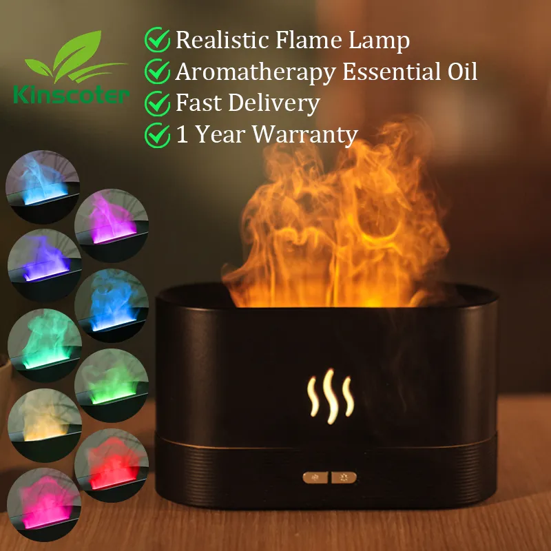 Kinscoter Aroma Diffuser Air Humidifier Ultrasonic Cool Mist Maker Fogger Led Essential Oil Flame Lamp Difusor